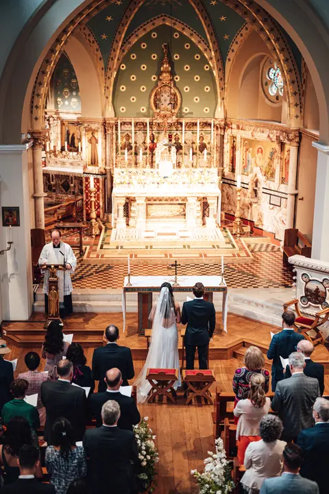 The full church during the service, seen from the back