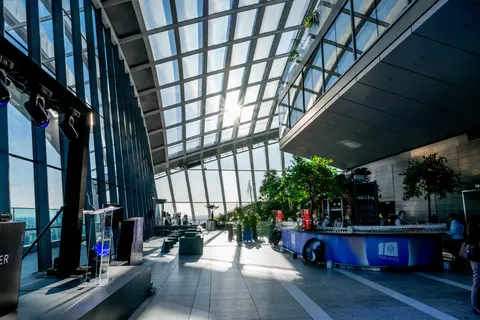 The empty Sky Garden with the stage set before the party