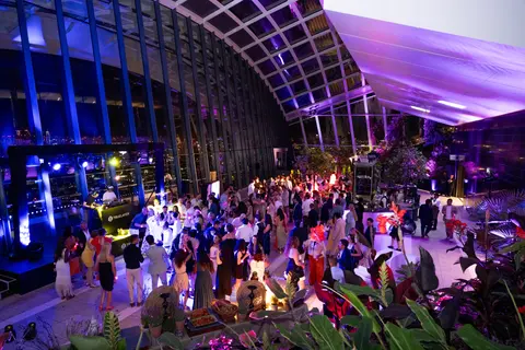 The dance floor at night under the glass roof